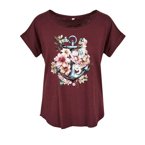 Floral Anker Damen Slub T-Shirt