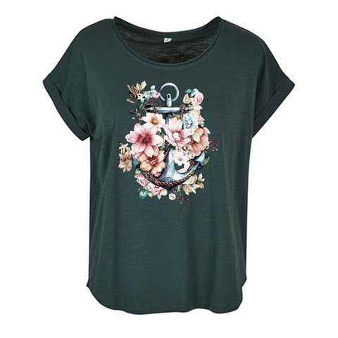 Floral Anker Damen Slub T-Shirt