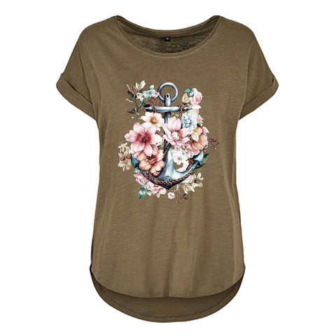 Floral Anker Damen Slub T-Shirt